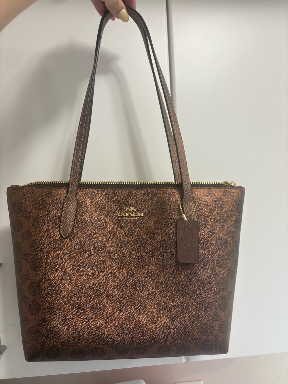 Coach Brown Signature Zip-Top Shoulder tote bag